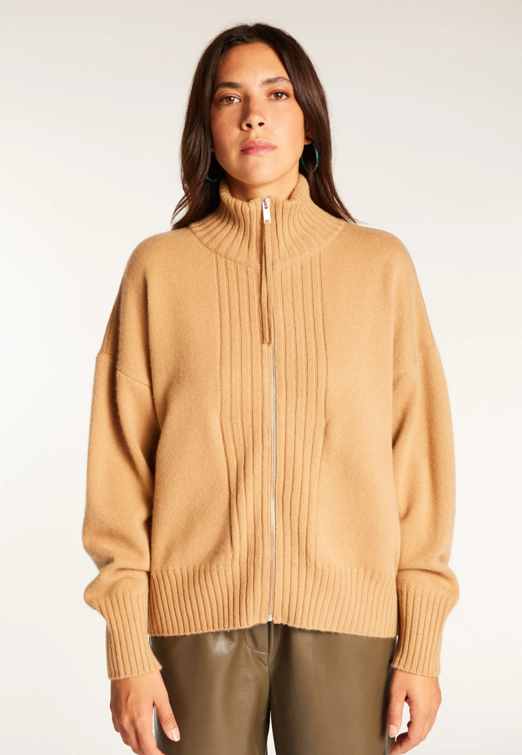Montagut Les Incontournables-Gilet zippé en cachemire - Agnes duo 88-Camel