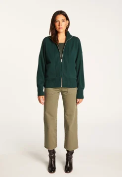 Montagut Les Incontournables-Gilet zippé en cachemire - Agnes duo 21-Vert foncé