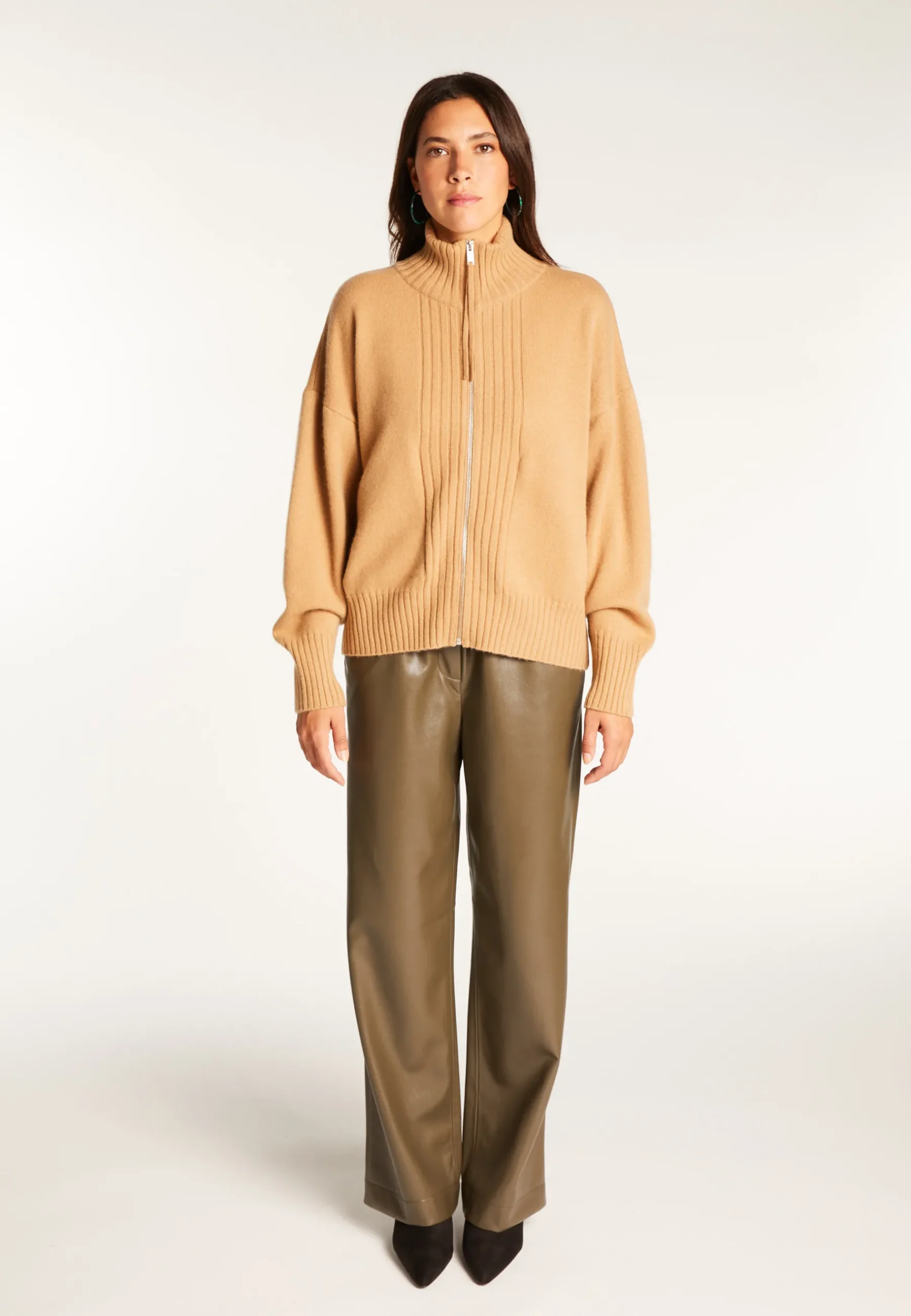 Montagut Les Incontournables-Gilet zippé en cachemire - Agnes duo 88-Camel