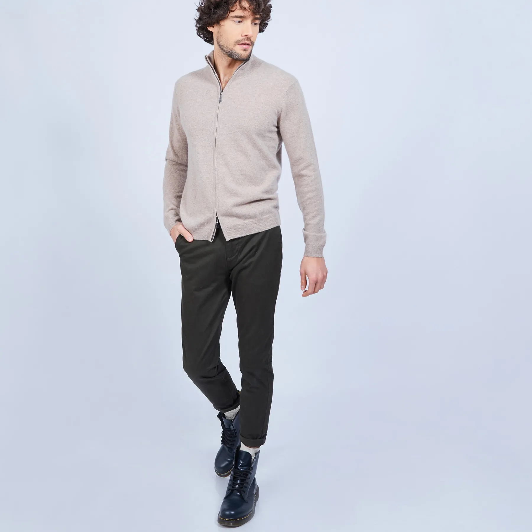 Montagut Vestes Et Cardigans-Gilet zippé en cachemire 2 fils sans poches - Marc Antoine 14-Beige foncé