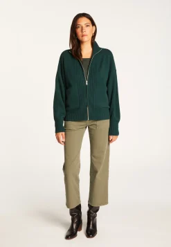 Montagut Les Incontournables-Gilet zippé en cachemire - Agnes duo 21-Vert foncé