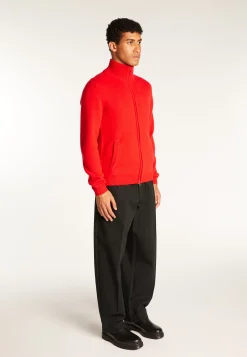 Montagut Vestes Et Cardigans-Gilet zippé en cachemire 6 fils - Elysée duo 52-Rouge