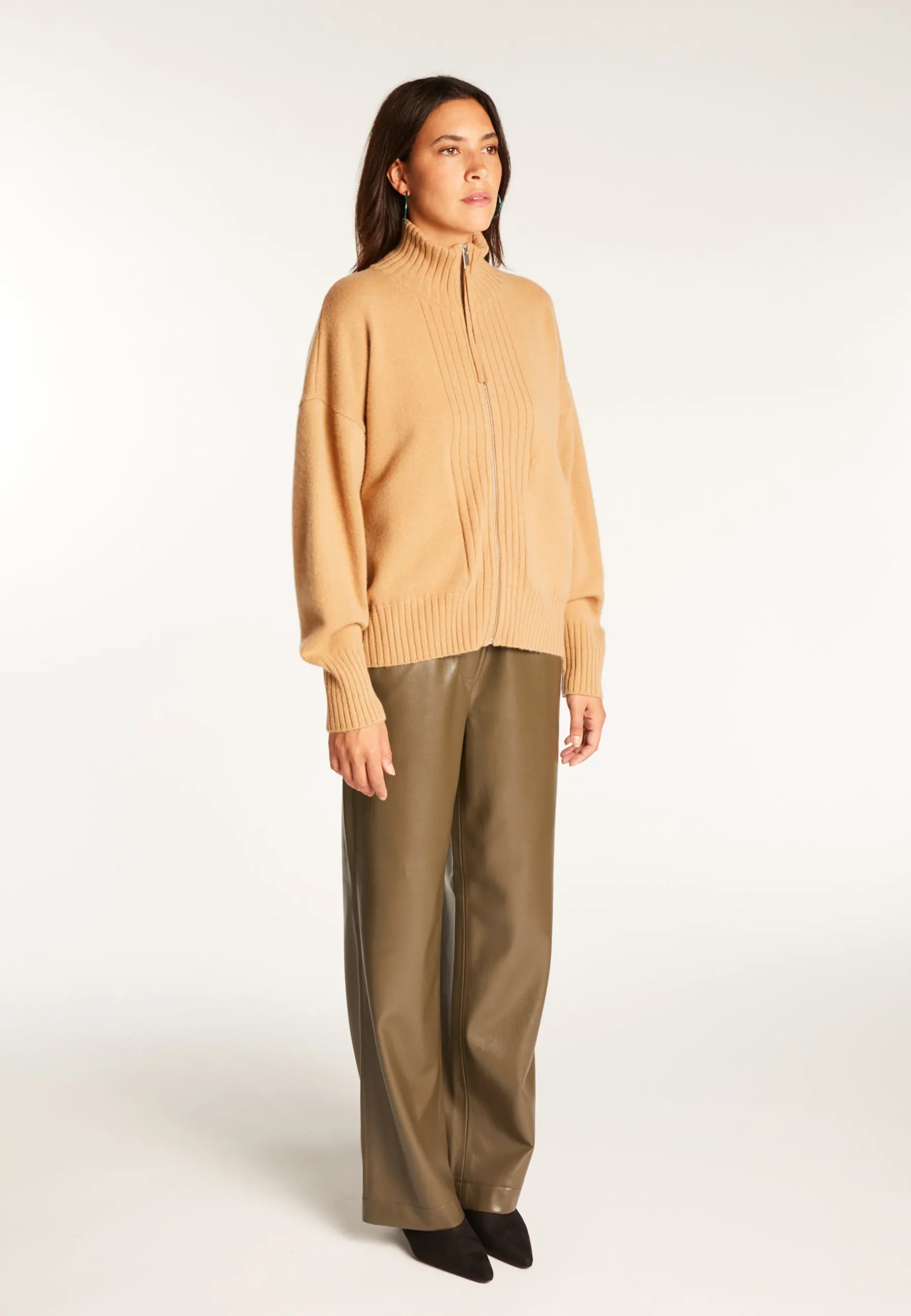 Montagut Les Incontournables-Gilet zippé en cachemire - Agnes duo 88-Camel