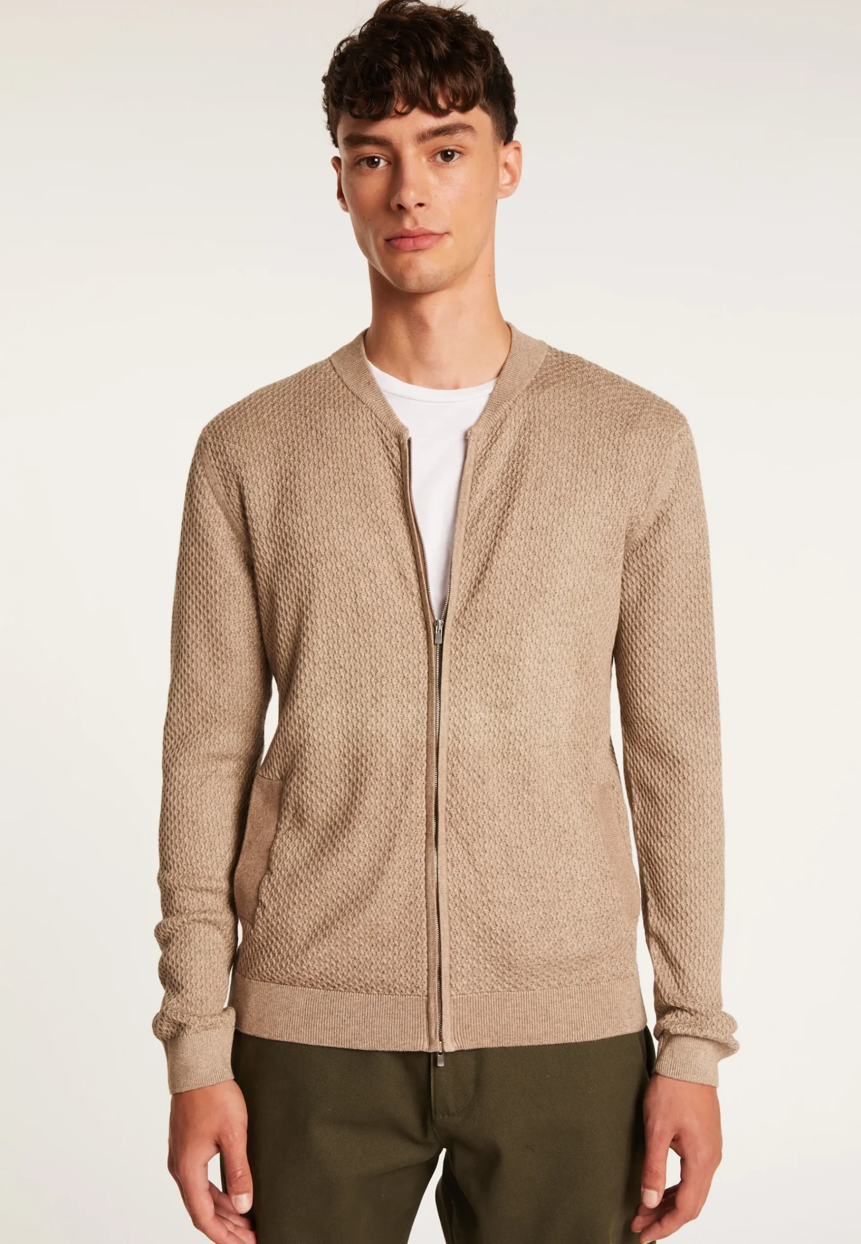 Montagut Vestes Et Cardigans-Gilet zippé en coton cachemire - Hiro 14-Beige foncé