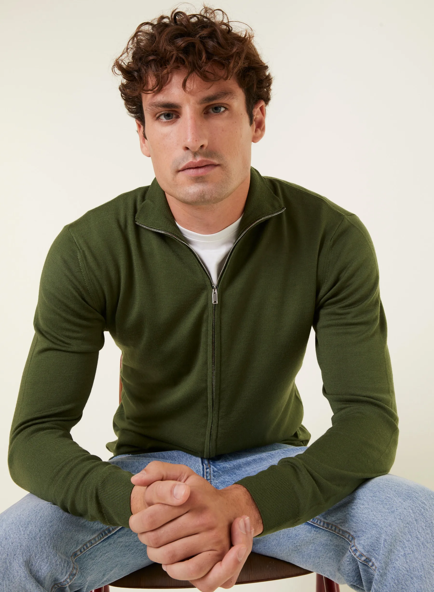 Montagut Vestes Et Cardigans-Gilet zippé en laine mérinos - Estian 83-Kaki