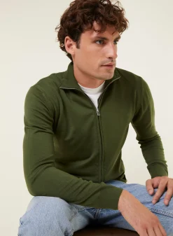 Montagut Vestes Et Cardigans-Gilet zippé en laine mérinos - Estian 83-Kaki