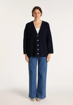 Montagut Vestes Et Cardigans-Grand gilet en velours de coton - Mounia 05-Bleu marine