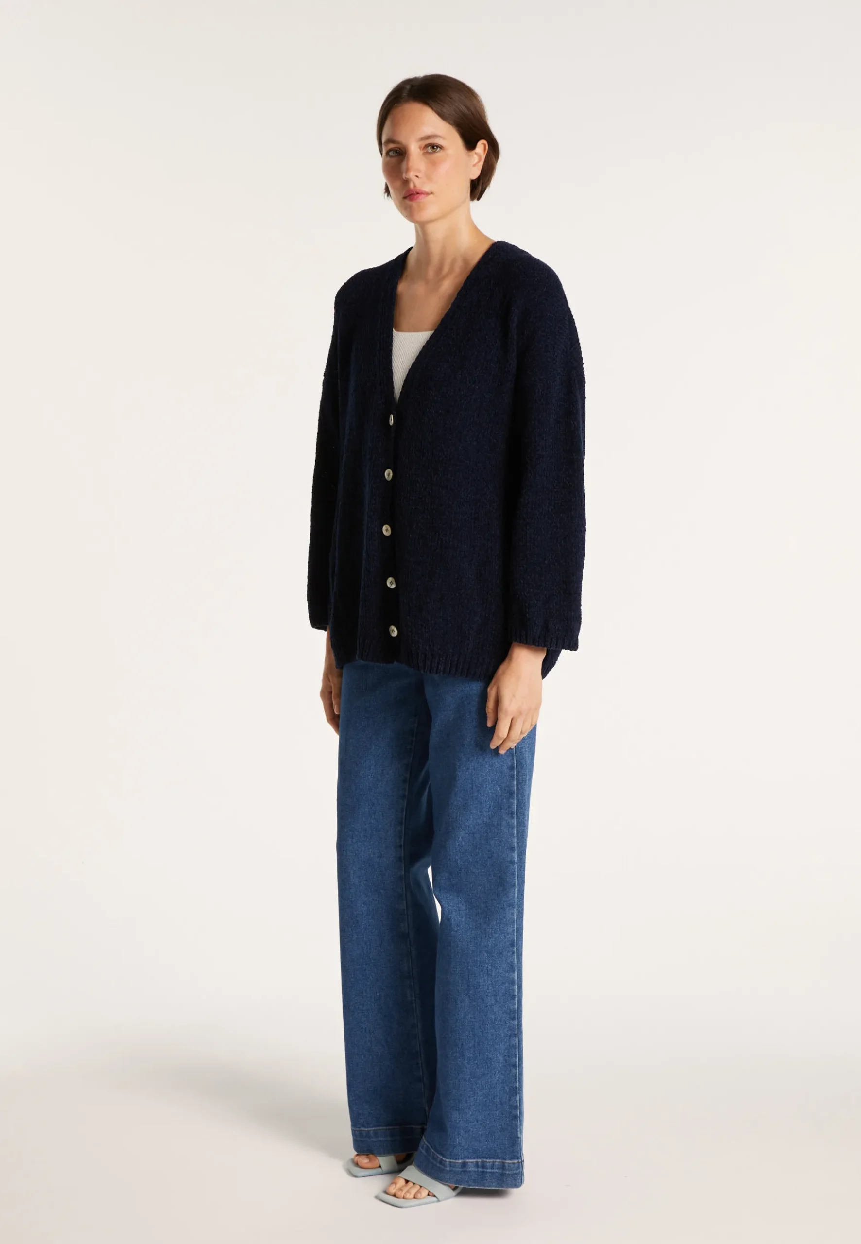 Montagut Vestes Et Cardigans-Grand gilet en velours de coton - Mounia 05-Bleu marine