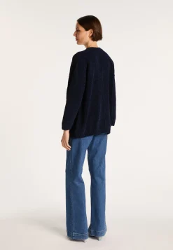 Montagut Vestes Et Cardigans-Grand gilet en velours de coton - Mounia 05-Bleu marine
