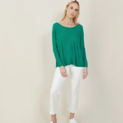 Montagut Pulls-Grand pull col rond en point jersey - Babouche 22-Vert moyen