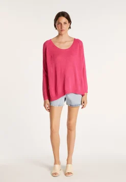 Montagut Pulls-Grand pull col rond en point jersey - Babouche 91-Fuchsia