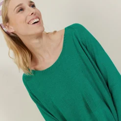 Montagut Pulls-Grand pull col rond en point jersey - Babouche 22-Vert moyen