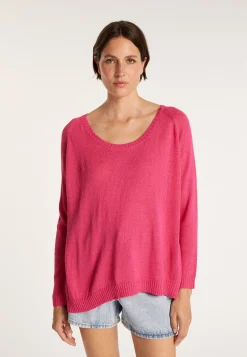 Montagut Pulls-Grand pull col rond en point jersey - Babouche 91-Fuchsia