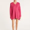 Montagut Pulls-Grand pull col v en grosse maille - Balata 91-Fuchsia