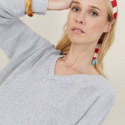 Montagut Pulls-Grand pull col v en grosse maille - Balata 08-Jaune