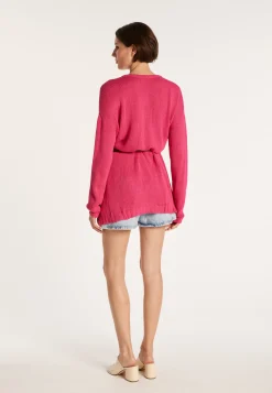 Montagut Pulls-Grand pull col v en grosse maille - Balata 91-Fuchsia