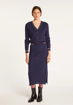 Montagut Jupes Et Robes-Jupe droite en laine côtelée - Etreinte 05-Bleu marine