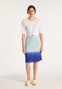 Montagut Jupes Et Robes-Jupe droite en viscose lin - Corail 06-Bleu moyen