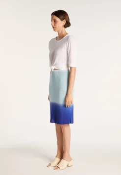 Montagut Jupes Et Robes-Jupe droite en viscose lin - Corail 06-Bleu moyen