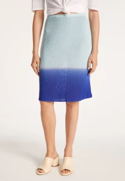Montagut Jupes Et Robes-Jupe droite en viscose lin - Corail 06-Bleu moyen