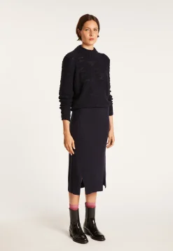 Montagut Jupes Et Robes-Jupe fendue devant en laine - Sophia 05-Bleu marine