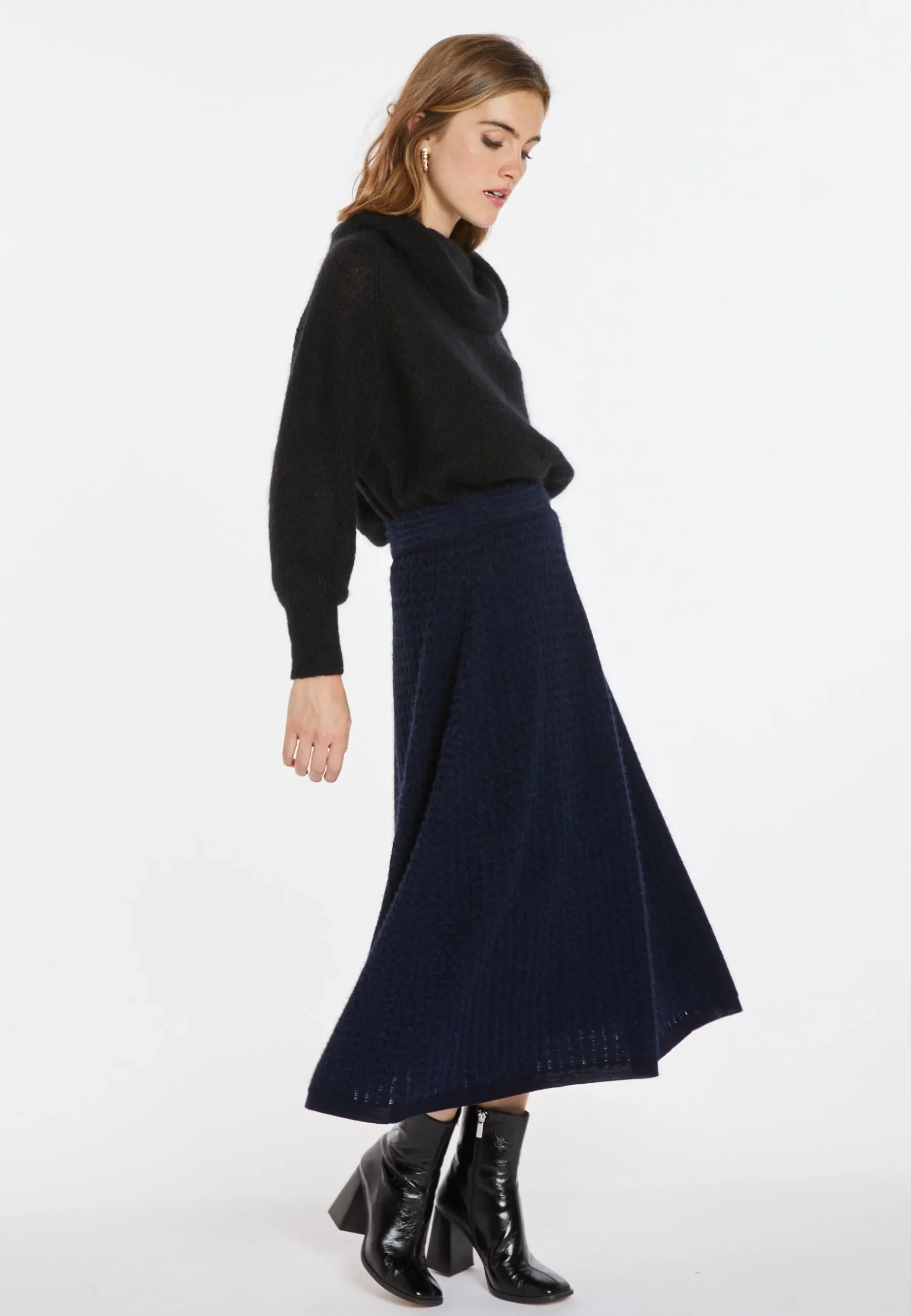 Montagut Jupes Et Robes-Jupe longue en laine mérinos - Cecile 05-Bleu marine
