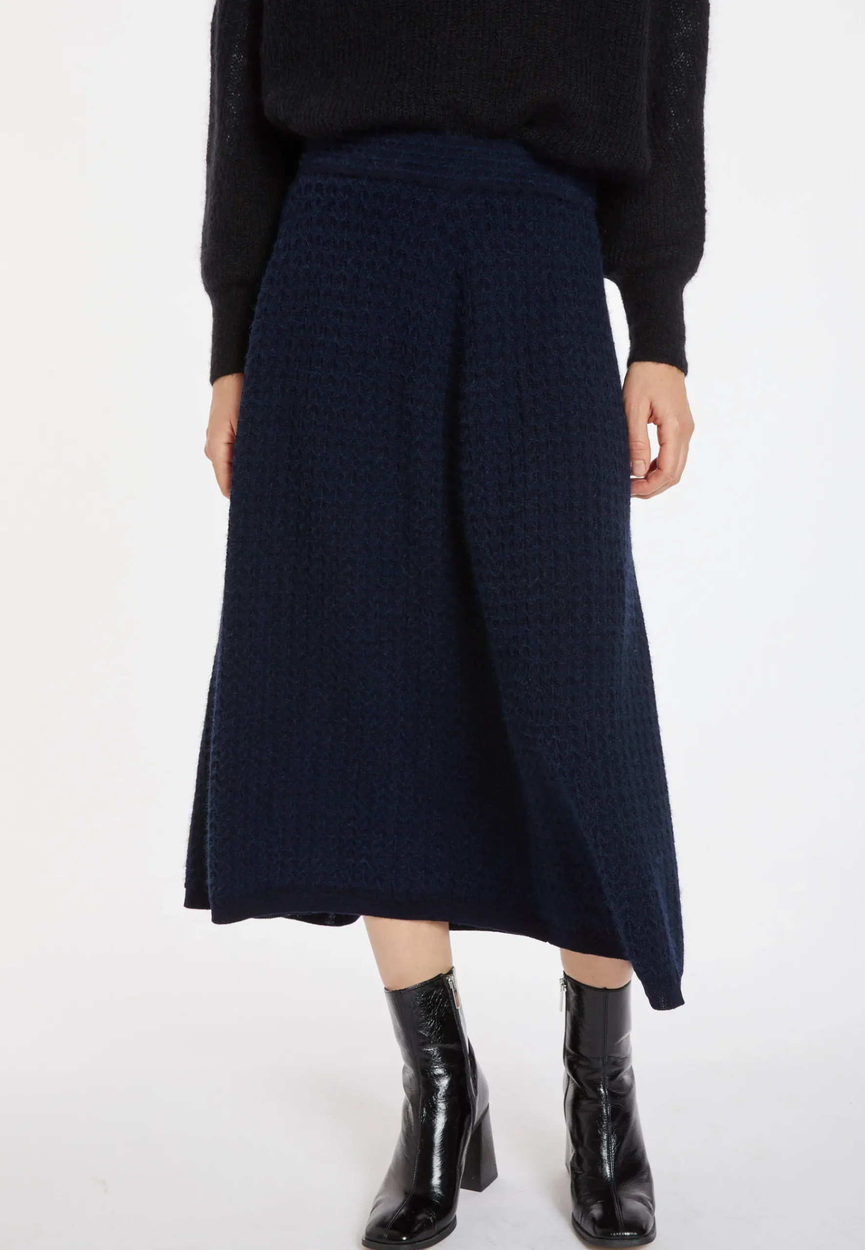 Montagut Jupes Et Robes-Jupe longue en laine mérinos - Cecile 05-Bleu marine