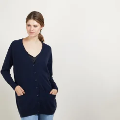 Montagut Les Incontournables-Long cardigan à poches en cachemire - Blush 05-Bleu marine