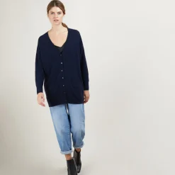 Montagut Les Incontournables-Long cardigan à poches en cachemire - Blush 05-Bleu marine