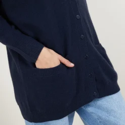 Montagut Les Incontournables-Long cardigan à poches en cachemire - Blush 05-Bleu marine