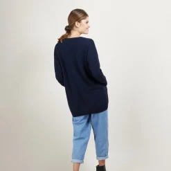 Montagut Les Incontournables-Long cardigan à poches en cachemire - Blush 05-Bleu marine
