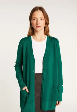 Montagut Vestes Et Cardigans-Long cardigan boutonné col V en laine mérinos - Alister 22-Vert moyen