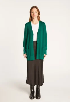 Montagut Vestes Et Cardigans-Long cardigan boutonné col V en laine mérinos - Alister 22-Vert moyen