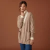 Montagut Les Incontournables-Long cardigan col V en cachemire à fentes et poches - Aden 13-Beige moyen