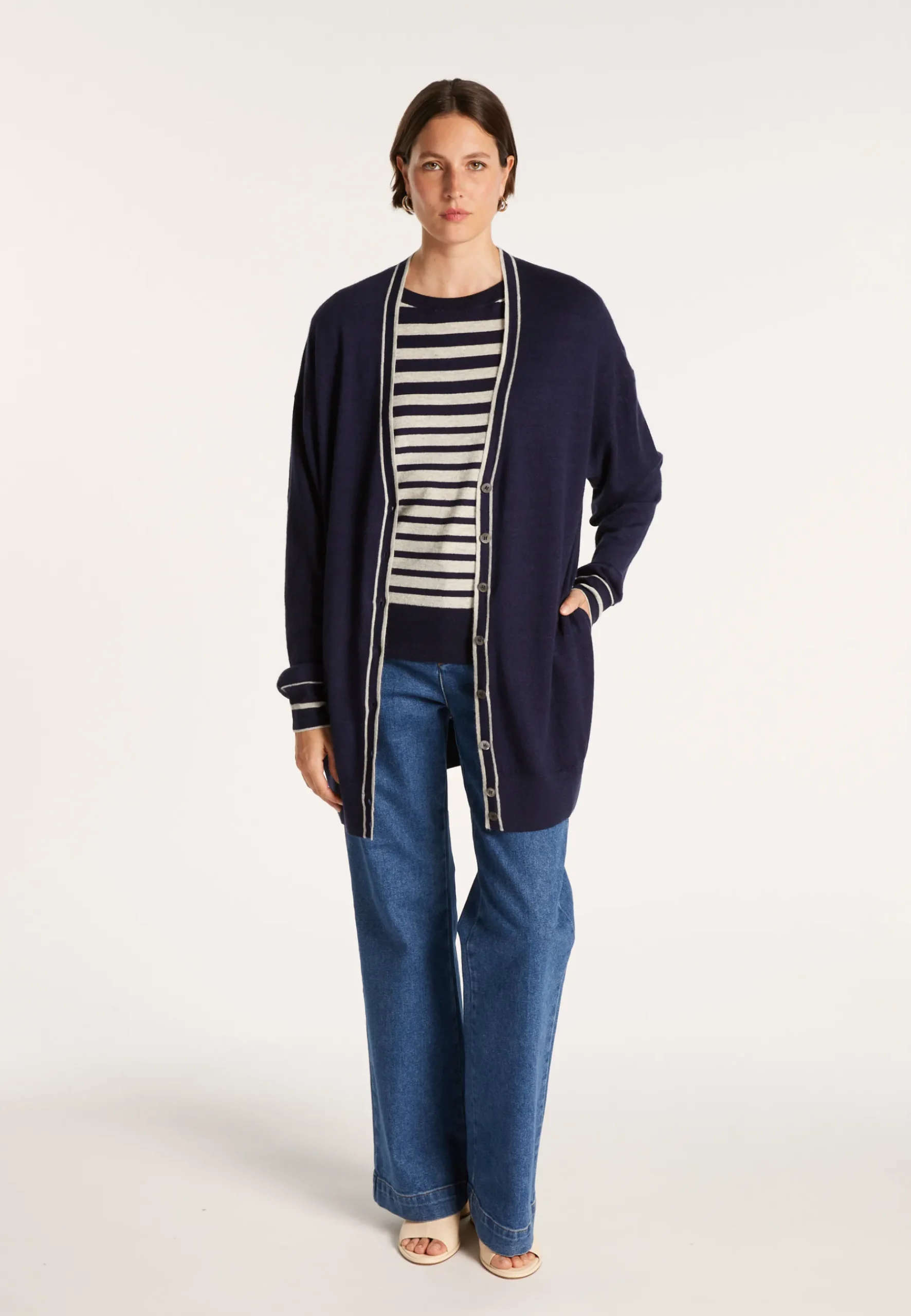 Montagut Vestes Et Cardigans-Long cardigan en lin cachemire - Narcissa 05-Bleu marine