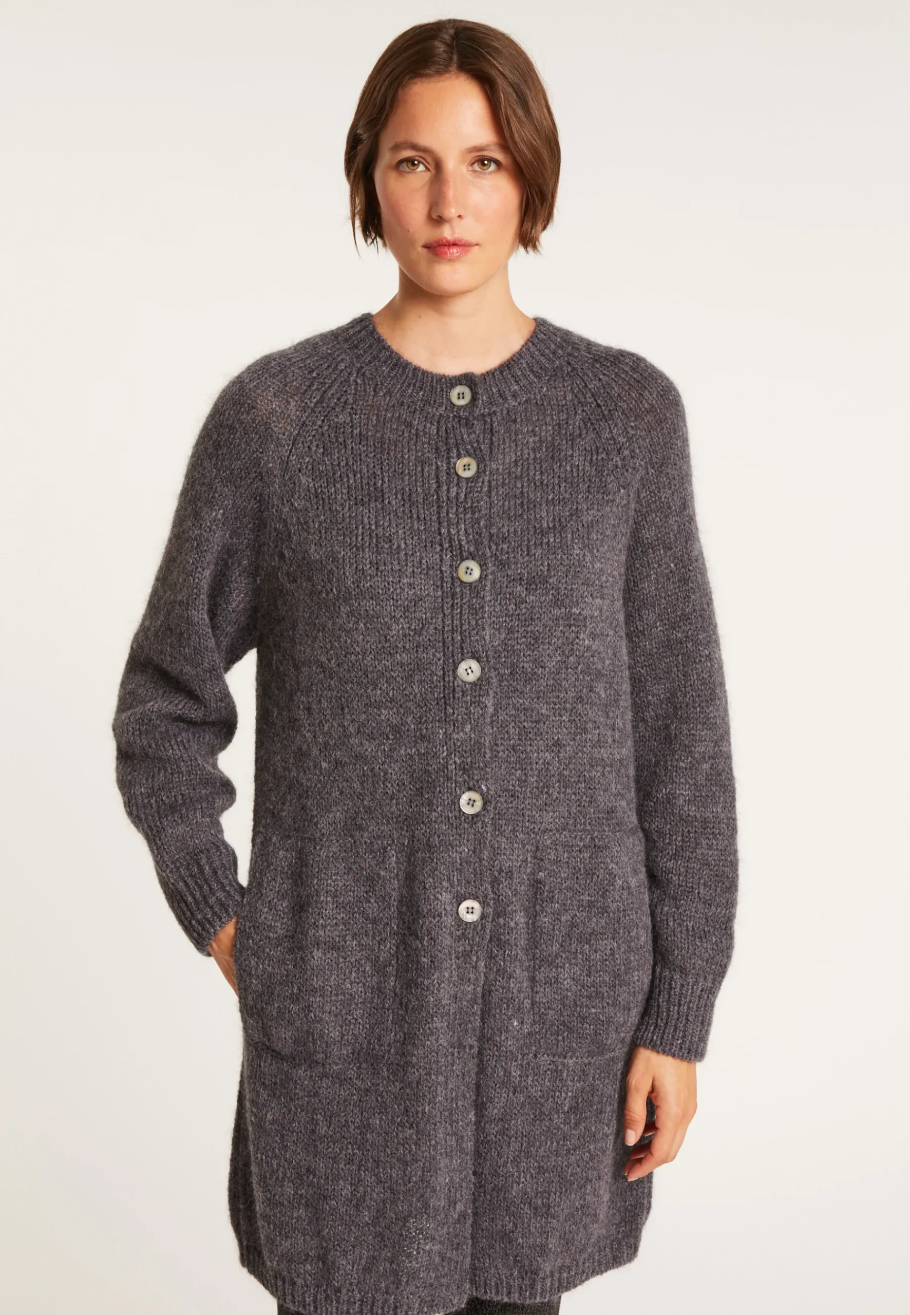 Montagut Vestes Et Cardigans-Long gilet à poches en mohair - Gaya 10-Gris foncé