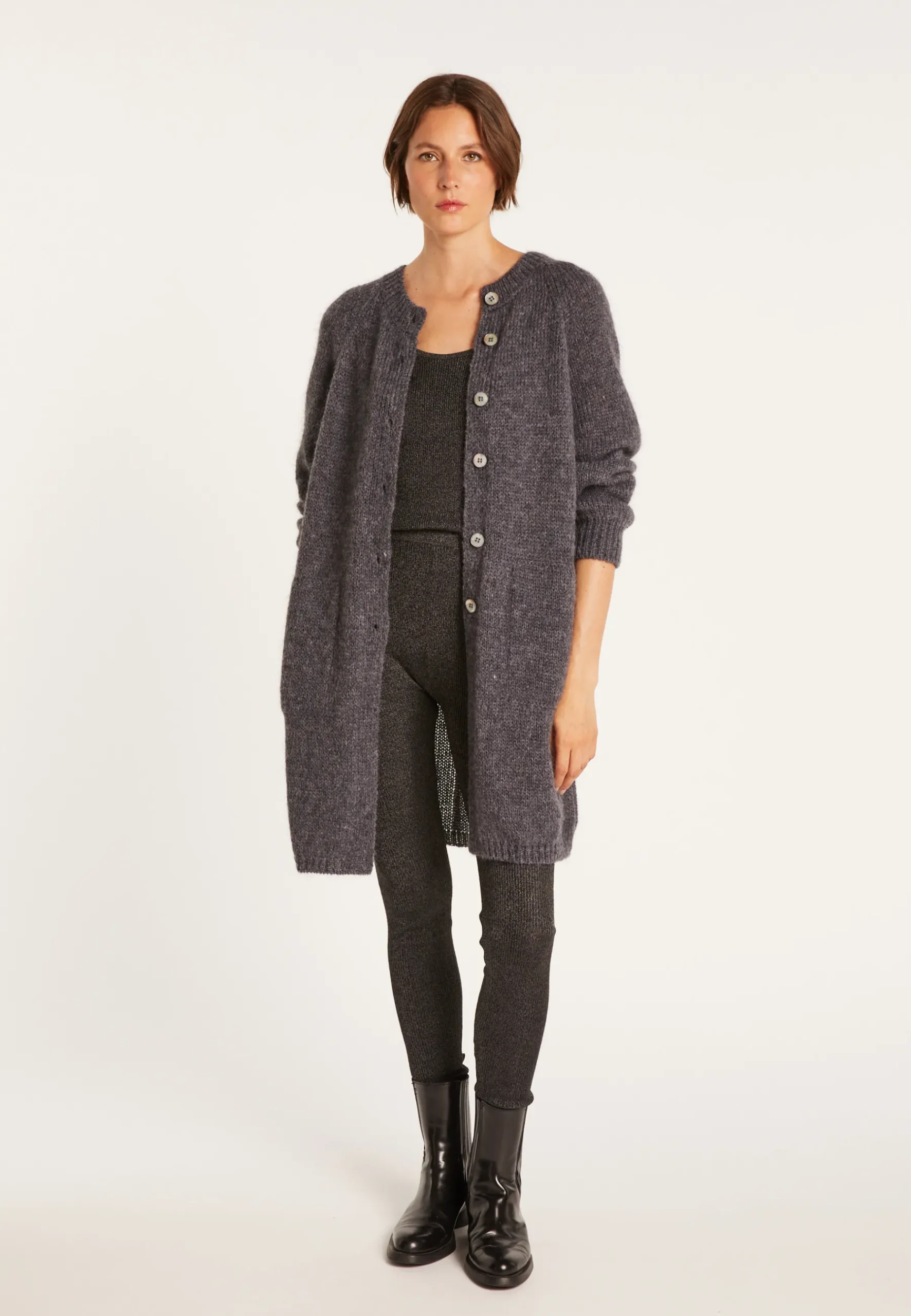 Montagut Vestes Et Cardigans-Long gilet à poches en mohair - Gaya 10-Gris foncé