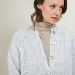 Montagut Vestes Et Cardigans-Long gilet à poches en mohair - Gaya 11-Gris clair