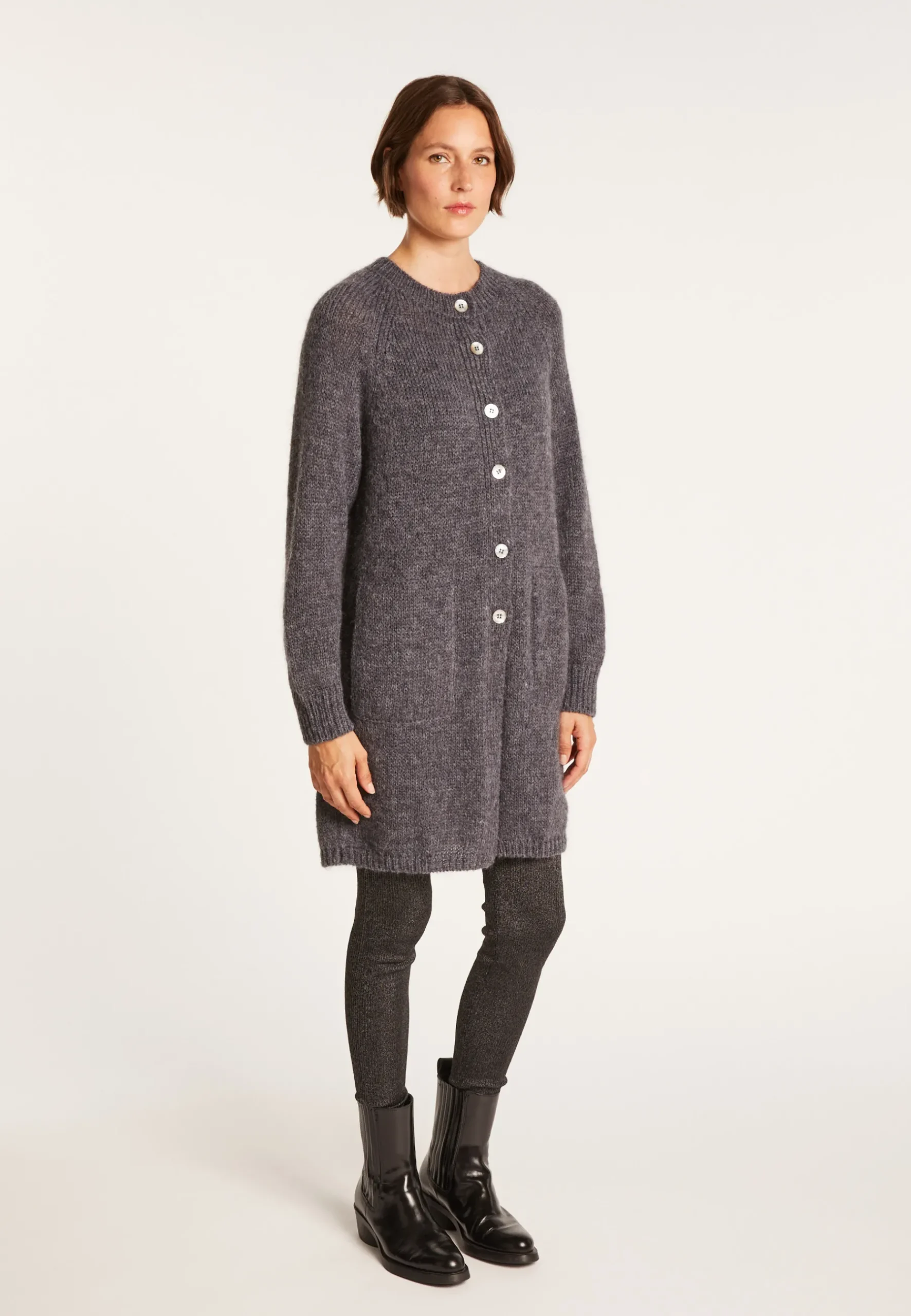 Montagut Vestes Et Cardigans-Long gilet à poches en mohair - Gaya 10-Gris foncé
