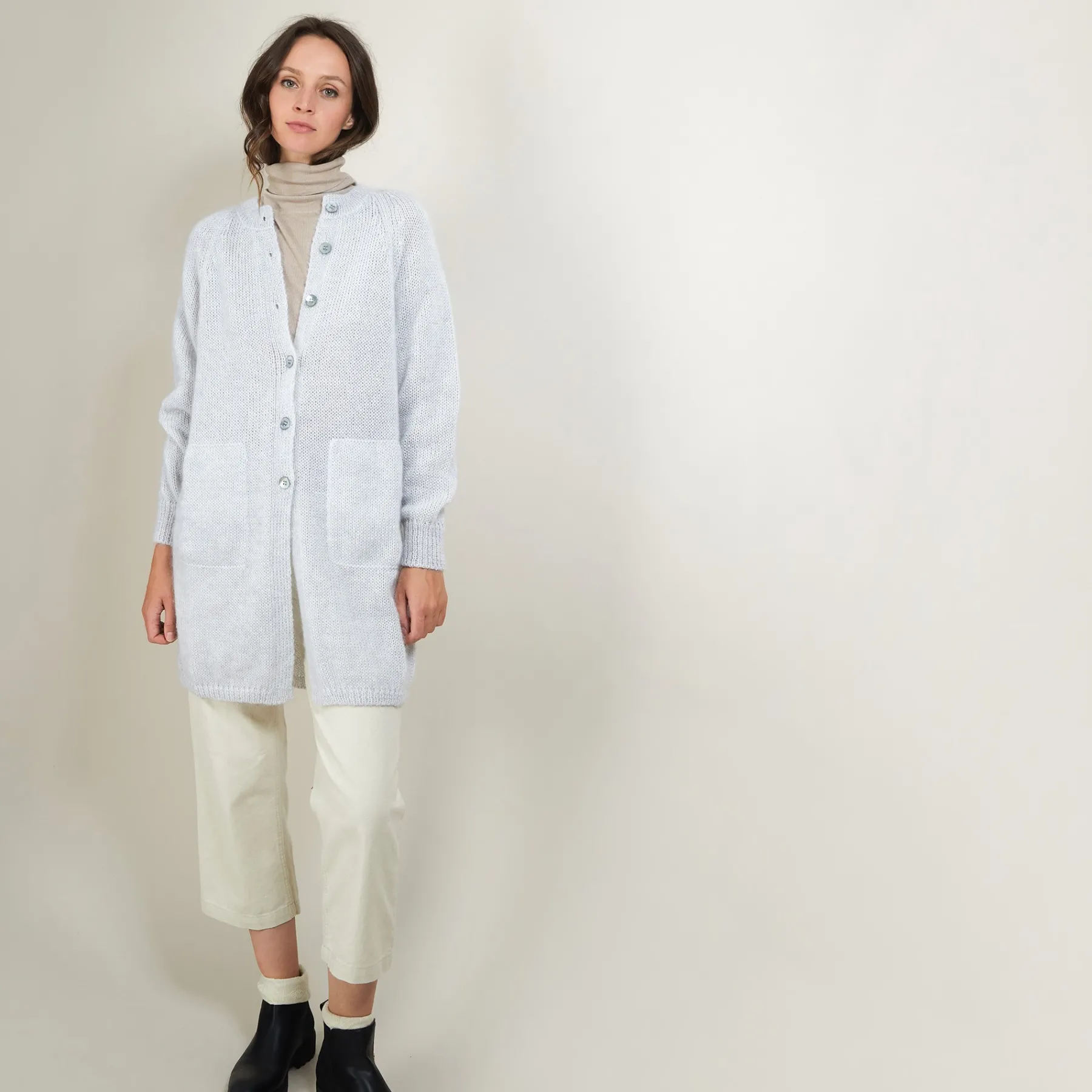 Montagut Vestes Et Cardigans-Long gilet à poches en mohair - Gaya 11-Gris clair