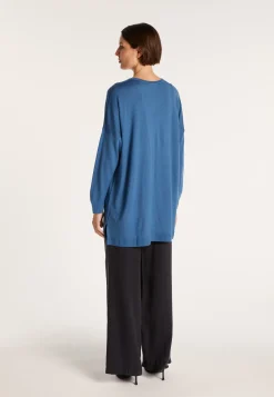 Montagut Vestes Et Cardigans-Long gilet en laine avec poches - Anne-Sophie 06-Bleu moyen
