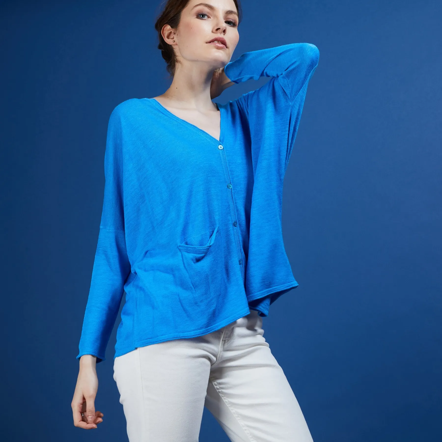 Montagut Vestes Et Cardigans-Long gilet en lin - Ballon 06-Bleu moyen