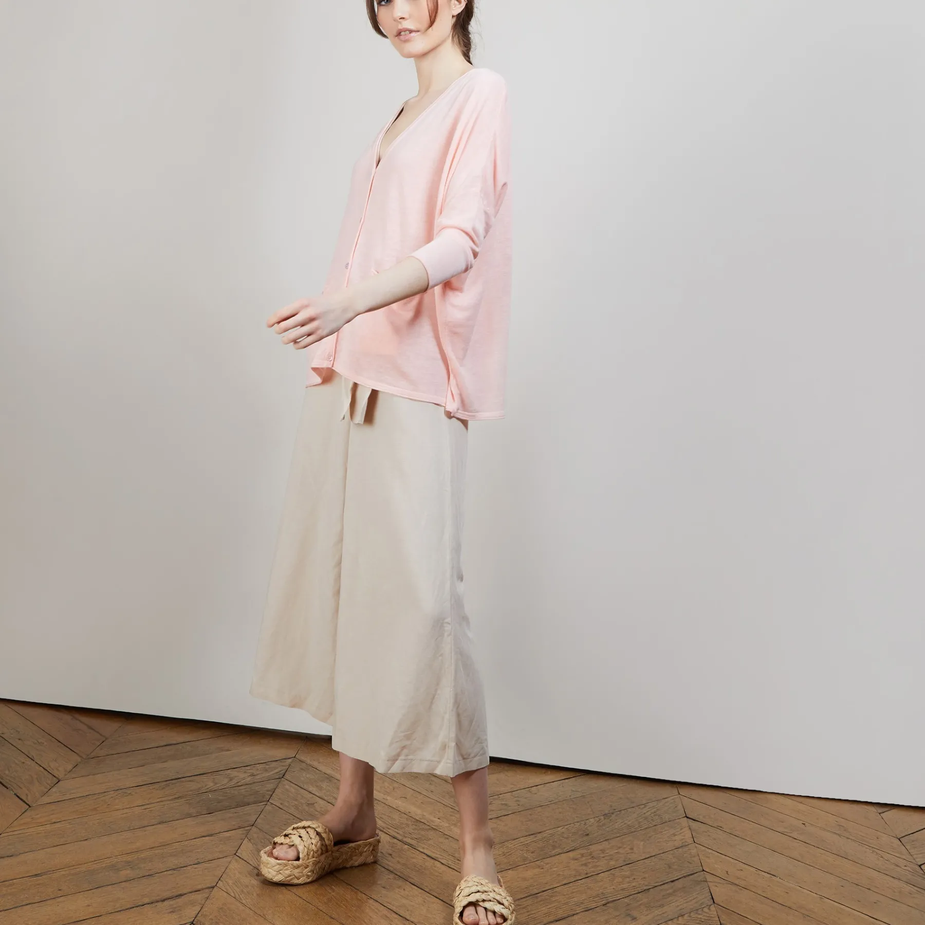 Montagut Vestes Et Cardigans-Long gilet en lin - Ballon 24-Rose clair