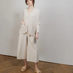 Montagut Vestes Et Cardigans-Long gilet en lin - Ballon 12-Beige clair