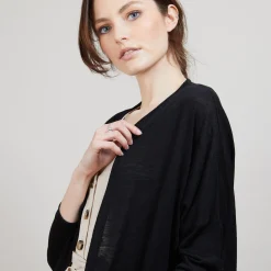 Montagut Vestes Et Cardigans-Long gilet en lin - Ballon 01-Noir