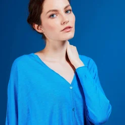 Montagut Vestes Et Cardigans-Long gilet en lin - Ballon 06-Bleu moyen