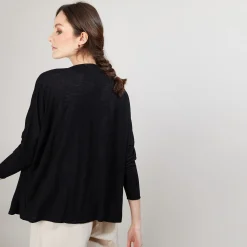 Montagut Vestes Et Cardigans-Long gilet en lin - Ballon 01-Noir