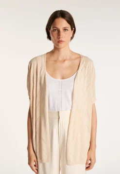 Montagut Vestes Et Cardigans-Long gilet en lin flammé - Cid 12-Beige clair
