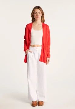 Montagut Vestes Et Cardigans-Long gilet en lin flammé - Naelle 52-Rouge