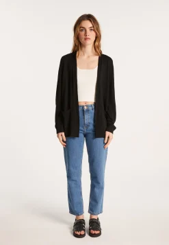 Montagut Vestes Et Cardigans-Long gilet en lin flammé - Naelle 01-Noir